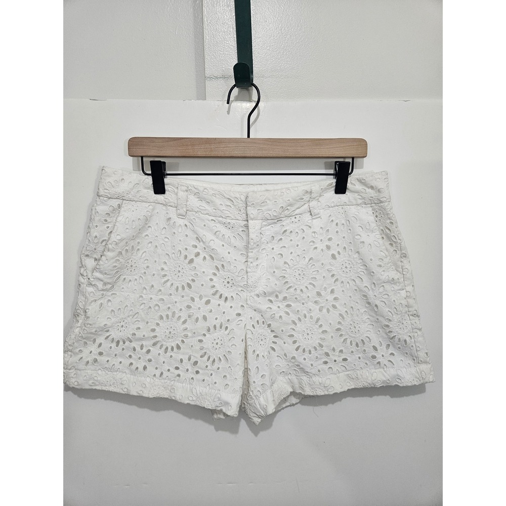 Ann Taylor LOFT Womens White Floral Eyelet Cotton Shorts Size 10 Summer Boho